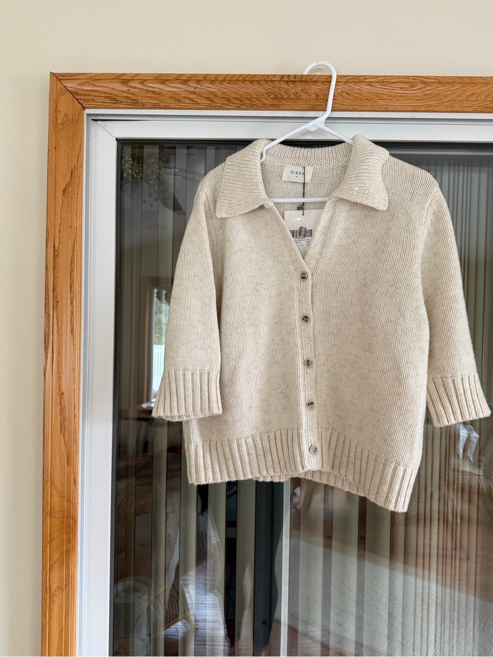 NWT DISSH Lara Cream Button-Front Collared Knit Sweater